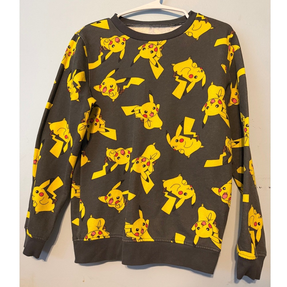 Nintendo Pokemon Pikachu All Over Print‎ Sweatshirt Gray Yellow Large    0240